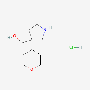 molecular formula C10H20ClNO2 B2373718 (3-(Tetrahydro-2H-pyran-4-yl)pyrrolidin-3-yl)methanol hydrochloride CAS No. 2219374-04-4
