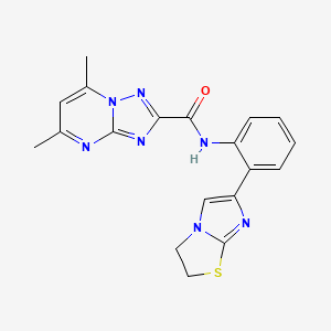 molecular formula C19H17N7OS B2373731 N-(2-(2,3-dihydroimidazo[2,1-b]thiazol-6-yl)phenyl)-5,7-dimethyl-[1,2,4]triazolo[1,5-a]pyrimidine-2-carboxamide CAS No. 2034289-54-6