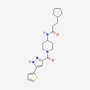 molecular formula C21H28N4O2S B2373734 3-cyclopentyl-N-(1-(3-(thiophen-2-yl)-1H-pyrazole-5-carbonyl)piperidin-4-yl)propanamide CAS No. 1322746-85-9