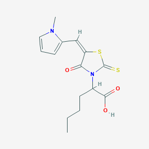 molecular formula C15H18N2O3S2 B2373743 (E)-2-(5-((1-methyl-1H-pyrrol-2-yl)methylene)-4-oxo-2-thioxothiazolidin-3-yl)hexanoic acid CAS No. 868147-52-8