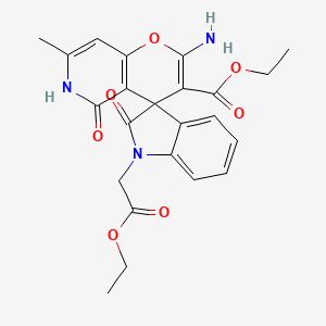 molecular formula C23H23N3O7 B2373754 Ethyl 2'-amino-1-(2-ethoxy-2-oxoethyl)-7'-methyl-2,5'-dioxo-5',6'-dihydrospiro[indoline-3,4'-pyrano[3,2-c]pyridine]-3'-carboxylate CAS No. 886173-66-6