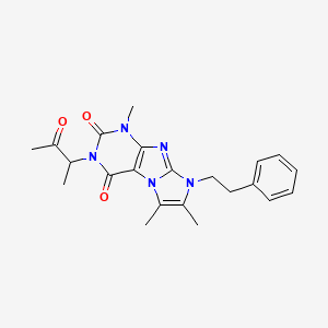 molecular formula C22H25N5O3 B2373799 1,6,7-Trimethyl-3-(1-methyl-2-oxopropyl)-8-(2-phenylethyl)-1,3,5-trihydro-4-im idazolino[1,2-h]purine-2,4-dione CAS No. 878718-34-4