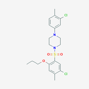 molecular formula C21H26Cl2N2O3S B2373812 1-(3-Chloro-4-methylphenyl)-4-(5-chloro-4-methyl-2-propoxyphenyl)sulfonylpiperazine CAS No. 2380180-68-5