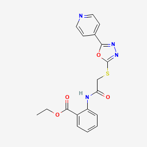 molecular formula C18H16N4O4S B2373814 Ethyl 2-(2-((5-(pyridin-4-yl)-1,3,4-oxadiazol-2-yl)thio)acetamido)benzoate CAS No. 899945-79-0