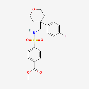 molecular formula C20H22FNO5S B2373817 methyl 4-(N-((4-(4-fluorophenyl)tetrahydro-2H-pyran-4-yl)methyl)sulfamoyl)benzoate CAS No. 1396782-03-8