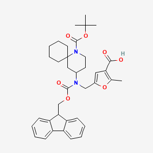 molecular formula C37H44N2O7 B2373841 5-[[9H-Fluoren-9-ylmethoxycarbonyl-[1-[(2-methylpropan-2-yl)oxycarbonyl]-1-azaspiro[5.5]undecan-4-yl]amino]methyl]-2-methylfuran-3-carboxylic acid CAS No. 2138022-27-0