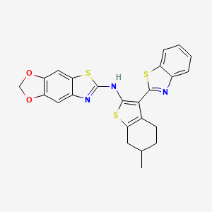 molecular formula C24H19N3O2S3 B2373870 N-(3-(苯并[d]噻唑-2-基)-6-甲基-4,5,6,7-四氢苯并[b]噻吩-2-基)-[1,3]二氧戊环[4',5':4,5]苯并[1,2-d]噻唑-6-胺 CAS No. 862976-75-8