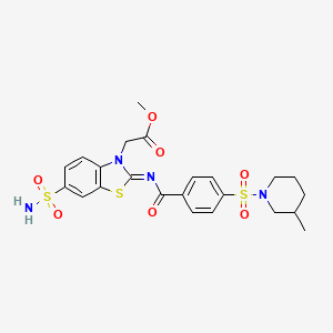 molecular formula C23H26N4O7S3 B2373875 Methyl 2-[2-[4-(3-methylpiperidin-1-yl)sulfonylbenzoyl]imino-6-sulfamoyl-1,3-benzothiazol-3-yl]acetate CAS No. 865199-09-3