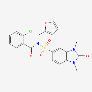 2-chloro-N-((1,3-dimethyl-2-oxo-2,3-dihydro-1H-benzo[d]imidazol-5-yl)sulfonyl)-N-(furan-2-ylmethyl)benzamide