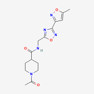 1-acetyl-N-((3-(5-methylisoxazol-3-yl)-1,2,4-oxadiazol-5-yl)methyl)piperidine-4-carboxamide