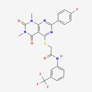 molecular formula C23H17F4N5O3S B2373912 2-((2-(4-fluorophenyl)-6,8-dimethyl-5,7-dioxo-5,6,7,8-tetrahydropyrimido[4,5-d]pyrimidin-4-yl)thio)-N-(3-(trifluoromethyl)phenyl)acetamide CAS No. 852170-40-2