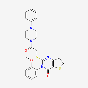 molecular formula C25H26N4O3S2 B2373925 3-(2-甲氧基苯基)-2-((2-氧代-2-(4-苯基哌嗪-1-基)乙基)硫代)-6,7-二氢噻吩并[3,2-d]嘧啶-4(3H)-酮 CAS No. 362501-71-1