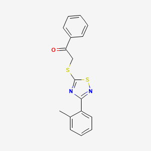 molecular formula C17H14N2OS2 B2373969 1-Phenyl-2-((3-(o-tolyl)-1,2,4-thiadiazol-5-yl)thio)ethanone CAS No. 864918-95-6