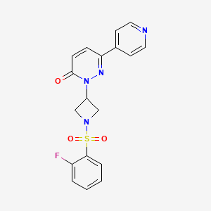 molecular formula C18H15FN4O3S B2373985 2-[1-(2-Fluorophenyl)sulfonylazetidin-3-yl]-6-pyridin-4-ylpyridazin-3-one CAS No. 2380182-91-0