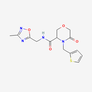 molecular formula C14H16N4O4S B2373993 N-((3-methyl-1,2,4-oxadiazol-5-yl)methyl)-5-oxo-4-(thiophen-2-ylmethyl)morpholine-3-carboxamide CAS No. 1421445-85-3
