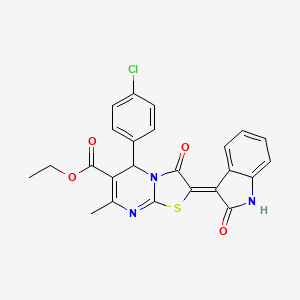 molecular formula C24H18ClN3O4S B2374005 (Z)-ethyl 5-(4-chlorophenyl)-7-methyl-3-oxo-2-(2-oxoindolin-3-ylidene)-3,5-dihydro-2H-thiazolo[3,2-a]pyrimidine-6-carboxylate CAS No. 725219-99-8