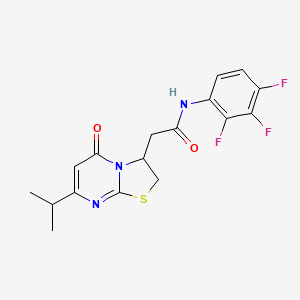 molecular formula C17H16F3N3O2S B2374012 2-(7-isopropyl-5-oxo-3,5-dihydro-2H-thiazolo[3,2-a]pyrimidin-3-yl)-N-(2,3,4-trifluorophenyl)acetamide CAS No. 952974-01-5