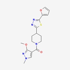 molecular formula C17H19N5O3S B2374031 (4-(5-(furan-2-yl)-1,3,4-thiadiazol-2-yl)piperidin-1-yl)(3-methoxy-1-methyl-1H-pyrazol-4-yl)methanone CAS No. 1226440-74-9