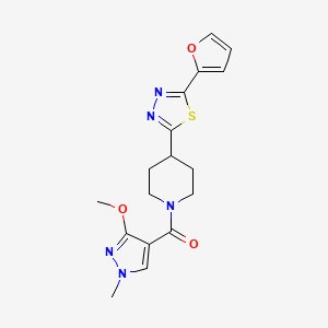 molecular formula C17H19N5O3S B2374031 (4-(5-(Furan-2-yl)-1,3,4-thiadiazol-2-yl)piperidin-1-yl)(3-methoxy-1-methyl-1H-pyrazol-4-yl)methanone CAS No. 1226440-74-9