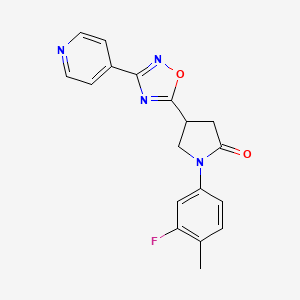 molecular formula C18H15FN4O2 B2374047 1-(3-Fluoro-4-methylphenyl)-4-[3-(4-pyridyl)-1,2,4-oxadiazol-5-yl]-2-pyrrolidinone CAS No. 941892-46-2