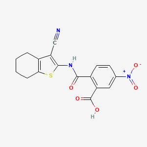 molecular formula C17H13N3O5S B2374051 2-[(3-Cyano-4,5,6,7-tetrahydro-1-benzothiophen-2-yl)carbamoyl]-5-nitrobenzoic acid CAS No. 685102-45-8