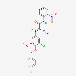 molecular formula C24H17Cl2N3O5 B2374059 (E)-3-[3-氯-4-[(4-氯苯基)甲氧基]-5-甲氧基苯基]-2-氰基-N-(2-硝基苯基)丙-2-烯酰胺 CAS No. 522655-52-3
