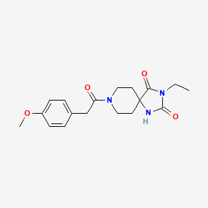 molecular formula C18H23N3O4 B2374073 3-Ethyl-8-(2-(4-methoxyphenyl)acetyl)-1,3,8-triazaspiro[4.5]decane-2,4-dione CAS No. 1021117-59-8