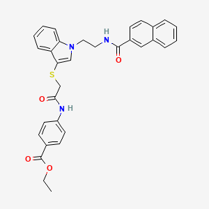 molecular formula C32H29N3O4S B2374118 Ethyl 4-[[2-[1-[2-(naphthalene-2-carbonylamino)ethyl]indol-3-yl]sulfanylacetyl]amino]benzoate CAS No. 533865-54-2