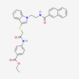 molecular formula C32H29N3O4S B2374118 4-(2-((1-(2-(2-萘酰胺基)乙基)-1H-吲哚-3-基)硫代)乙酰胺基)苯甲酸乙酯 CAS No. 533865-54-2