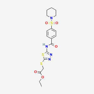 Ethyl 2-((5-(4-(piperidin-1-ylsulfonyl)benzamido)-1,3,4-thiadiazol-2-yl)thio)acetate
