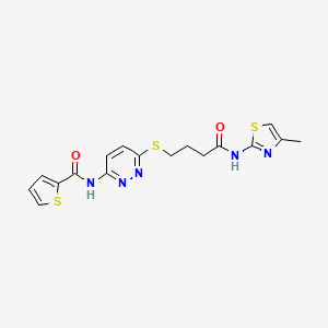 molecular formula C17H17N5O2S3 B2374142 N-(6-((4-((4-methylthiazol-2-yl)amino)-4-oxobutyl)thio)pyridazin-3-yl)thiophene-2-carboxamide CAS No. 1040649-12-4