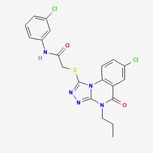 molecular formula C20H17Cl2N5O2S B2374152 2-((7-chloro-5-oxo-4-propyl-4,5-dihydro-[1,2,4]triazolo[4,3-a]quinazolin-1-yl)thio)-N-(3-chlorophenyl)acetamide CAS No. 1111003-33-8