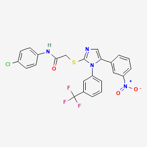 molecular formula C24H16ClF3N4O3S B2374161 N-(4-氯苯基)-2-((5-(3-硝基苯基)-1-(3-(三氟甲基)苯基)-1H-咪唑-2-基)硫代)乙酰胺 CAS No. 1226457-20-0