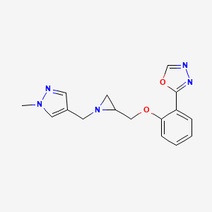 molecular formula C16H17N5O2 B2374162 2-[2-[[1-[(1-Methylpyrazol-4-yl)methyl]aziridin-2-yl]methoxy]phenyl]-1,3,4-oxadiazole CAS No. 2418706-24-6