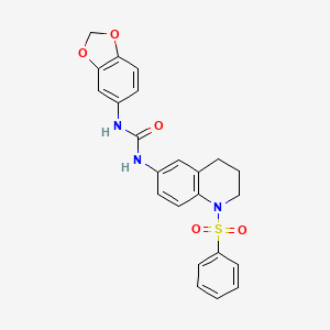 molecular formula C23H21N3O5S B2374173 1-(Benzo[d][1,3]dioxol-5-yl)-3-(1-(phenylsulfonyl)-1,2,3,4-tetrahydroquinolin-6-yl)urea CAS No. 1203347-08-3