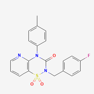molecular formula C20H16FN3O3S B2374178 2-(4-fluorobenzyl)-4-(p-tolyl)-2H-pyrido[2,3-e][1,2,4]thiadiazin-3(4H)-one 1,1-dioxide CAS No. 1251708-01-6