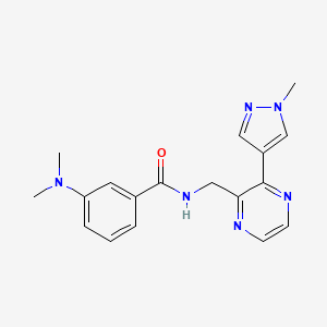 molecular formula C18H20N6O B2374188 3-(二甲氨基)-N-((3-(1-甲基-1H-吡唑-4-基)吡嗪-2-基)甲基)苯甲酰胺 CAS No. 2034230-06-1