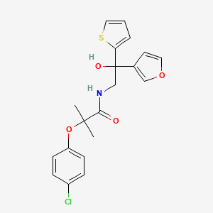 molecular formula C20H20ClNO4S B2374191 2-(4-chlorophenoxy)-N-(2-(furan-3-yl)-2-hydroxy-2-(thiophen-2-yl)ethyl)-2-methylpropanamide CAS No. 2034634-35-8
