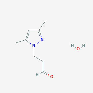 molecular formula C8H14N2O2 B2374196 3-(3,5-Dimethyl-1H-pyrazol-1-yl)propanal hydrate CAS No. 1609400-38-5; 947404-89-9
