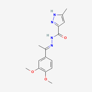 molecular formula C15H18N4O3 B2374202 (E)-N'-(1-(3,4-dimethoxyphenyl)ethylidene)-3-methyl-1H-pyrazole-5-carbohydrazide CAS No. 1285537-03-2