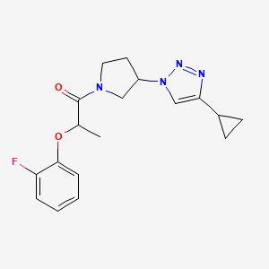 molecular formula C18H21FN4O2 B2374242 1-(3-(4-cyclopropyl-1H-1,2,3-triazol-1-yl)pyrrolidin-1-yl)-2-(2-fluorophenoxy)propan-1-one CAS No. 2034458-15-4