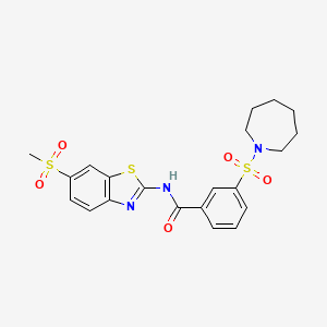 molecular formula C21H23N3O5S3 B2374248 3-(azepan-1-ylsulfonyl)-N-(6-methylsulfonyl-1,3-benzothiazol-2-yl)benzamide CAS No. 561028-85-1