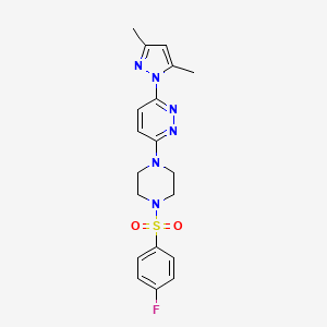 molecular formula C19H21FN6O2S B2374249 3-(3,5-二甲基-1H-吡唑-1-基)-6-(4-((4-氟苯基)磺酰基)哌嗪-1-基)哒嗪 CAS No. 1013758-51-4