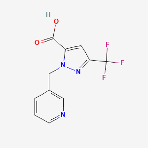 molecular formula C11H8F3N3O2 B2374267 2-(Pyridin-3-ylmethyl)-5-(trifluoromethyl)pyrazole-3-carboxylic acid CAS No. 2197052-73-4
