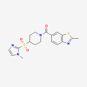 molecular formula C18H20N4O3S2 B2374288 (4-((1-methyl-1H-imidazol-2-yl)sulfonyl)piperidin-1-yl)(2-methylbenzo[d]thiazol-6-yl)methanone CAS No. 2034357-60-1