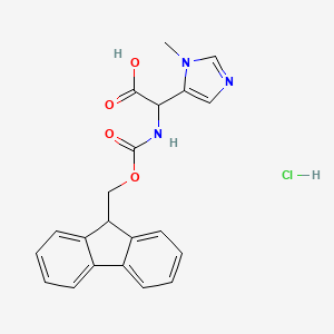 molecular formula C21H20ClN3O4 B2374291 2-(9H-Fluoren-9-ylmethoxycarbonylamino)-2-(3-methylimidazol-4-yl)acetic acid;hydrochloride CAS No. 2193066-59-8