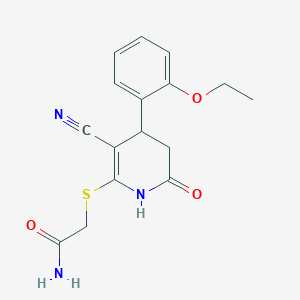 molecular formula C16H17N3O3S B2374301 2-((3-Cyano-4-(2-ethoxyphenyl)-6-oxo-1,4,5,6-tetrahydropyridin-2-yl)thio)acetamide CAS No. 332052-20-7