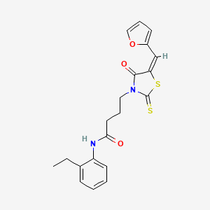 molecular formula C20H20N2O3S2 B2374303 (E)-N-(2-乙基苯基)-4-(5-(呋喃-2-基亚甲基)-4-氧代-2-硫代噻唑烷-3-基)丁酰胺 CAS No. 637318-81-1