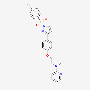 molecular formula C23H21ClN4O3S B2374306 N-[2-(4-{1-[(4-chlorophenyl)sulfonyl]-1H-pyrazol-3-yl}phenoxy)ethyl]-N-methyl-2-pyridinamine CAS No. 477713-83-0