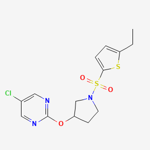molecular formula C14H16ClN3O3S2 B2374330 5-Chloro-2-((1-((5-ethylthiophen-2-yl)sulfonyl)pyrrolidin-3-yl)oxy)pyrimidine CAS No. 2034575-91-0